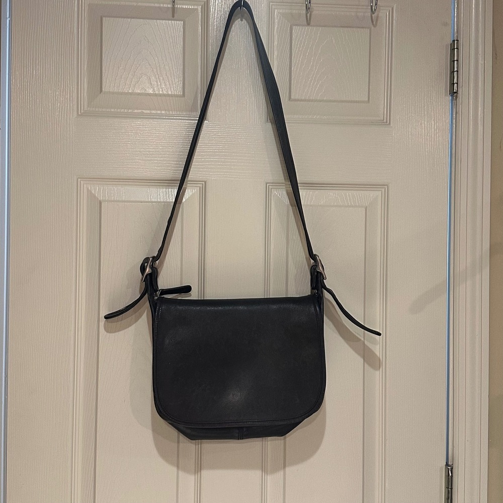 Coach Vintage Black Leather Crossbody Flap Bag 9951